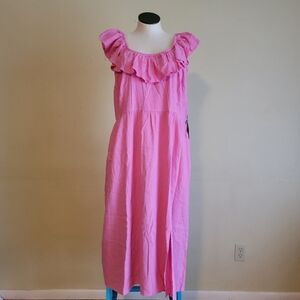 Ruffle Sleeveless A-Line Midi Dress | Ava & Viv | Pink